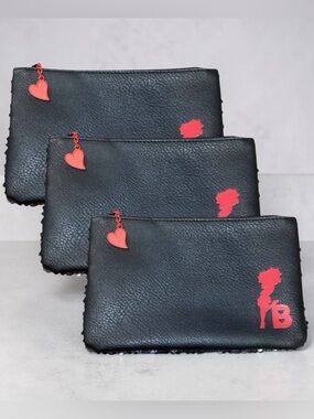 3 Betty Boop X Ipsy Sequined Black & Red Makeup Bag Clutch Purse Red Heart Zip
